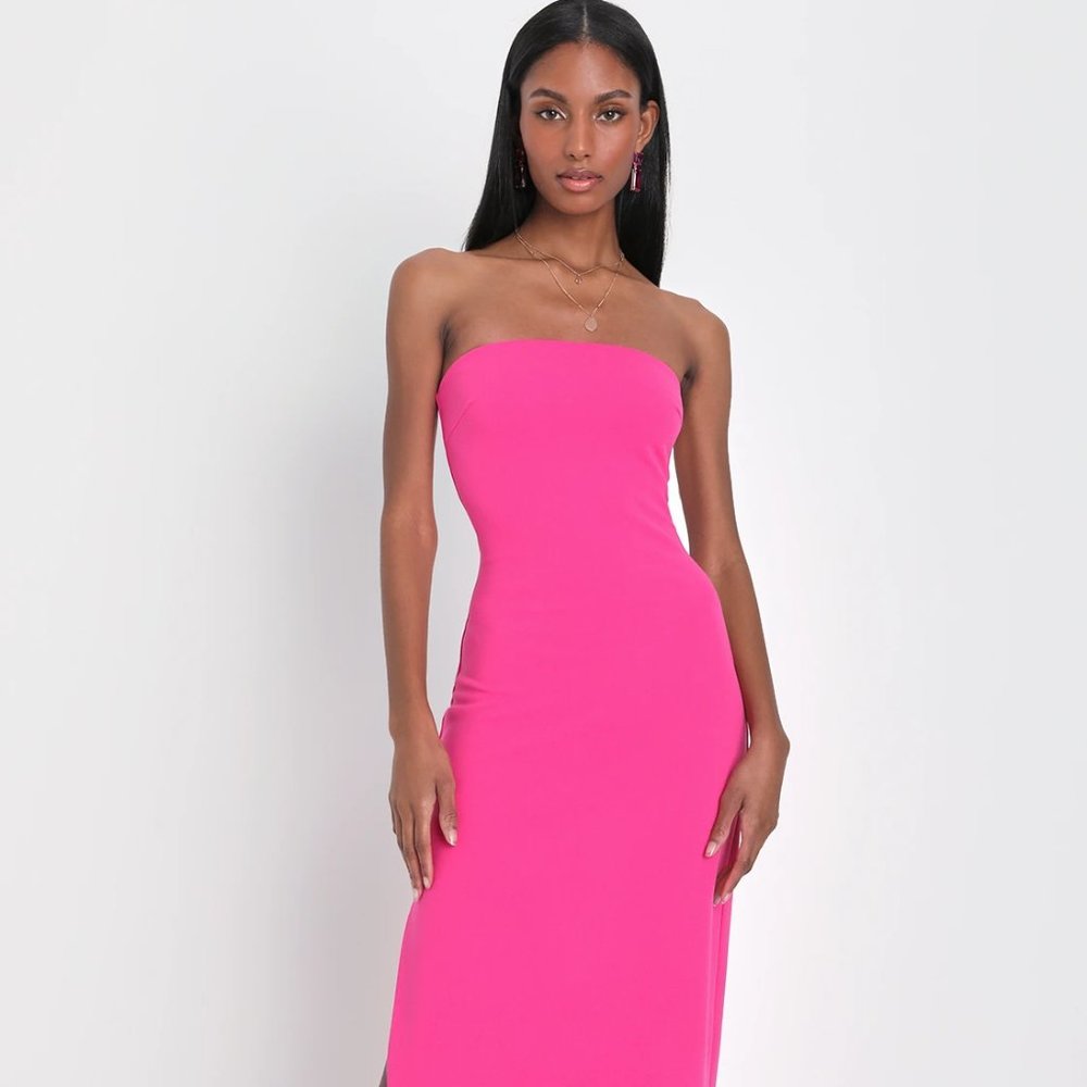 Lulus Elaborate Excellence Hot Pink Strapless Bodycon Maxi Dress Size XS (NWT)